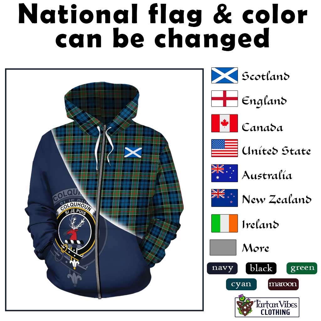 Tartan Vibes Clothing Colquhoun Ancient Tartan Hoodie with Personalised National Flag and Family Crest Half Style