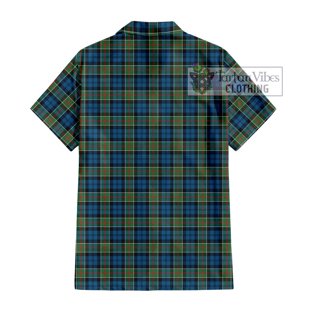 Tartan Vibes Clothing Colquhoun Ancient Tartan Short Sleeve Button Shirt with Family Crest DNA In Me Style