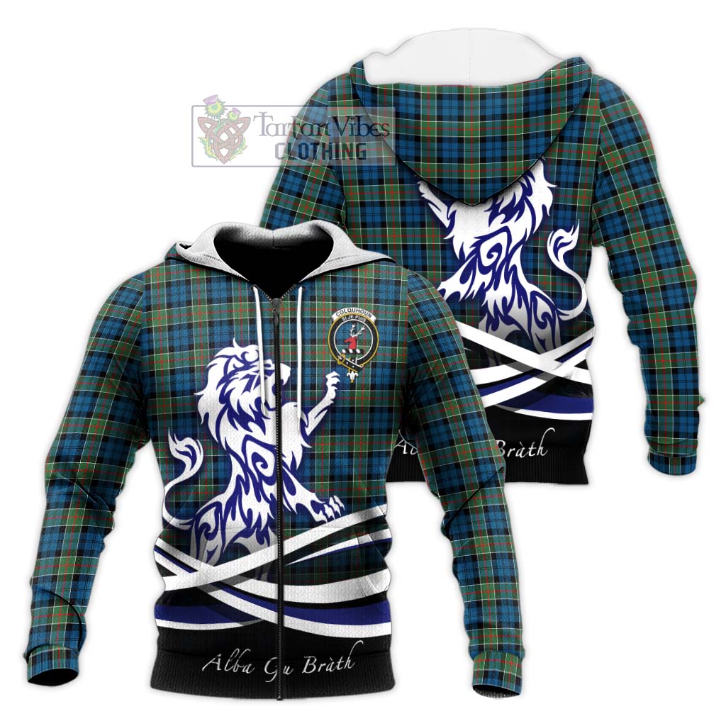 Tartan Vibes Clothing Colquhoun Ancient Tartan Knitted Hoodie with Alba Gu Brath Regal Lion Emblem