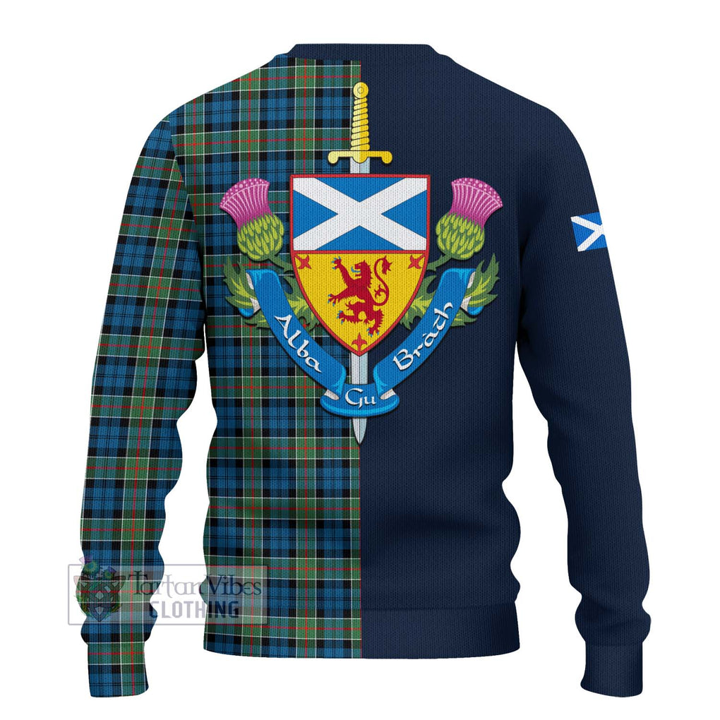 Tartan Vibes Clothing Colquhoun Ancient Tartan Knitted Sweater with Scottish Lion Royal Arm Half Style