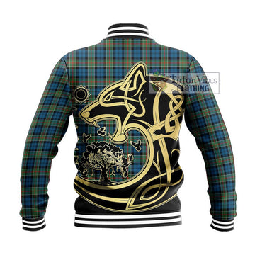 Colquhoun Ancient Tartan Baseball Jacket with Family Crest Celtic Wolf Style
