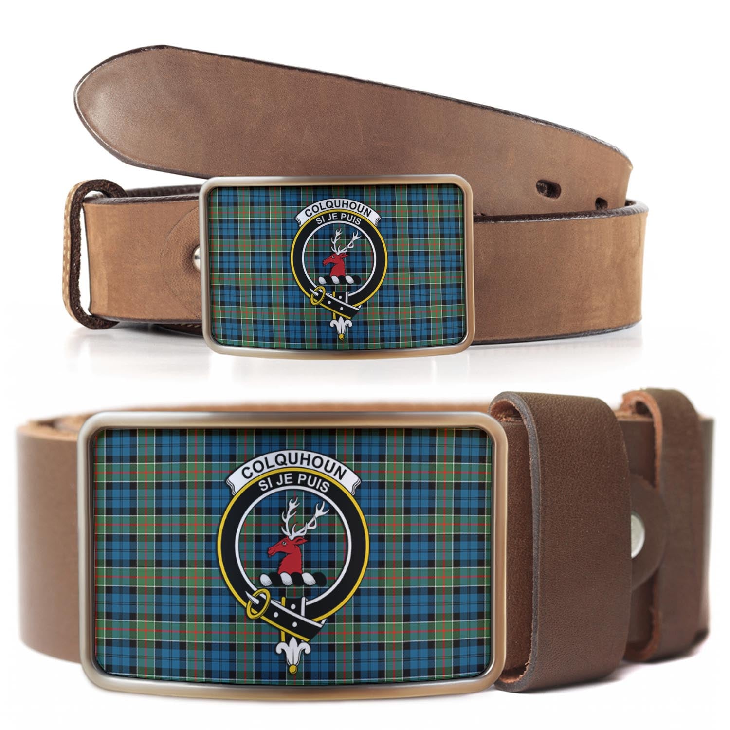 Colquhoun Ancient Tartan Belt Buckles with Family Crest - Tartan Vibes Clothing