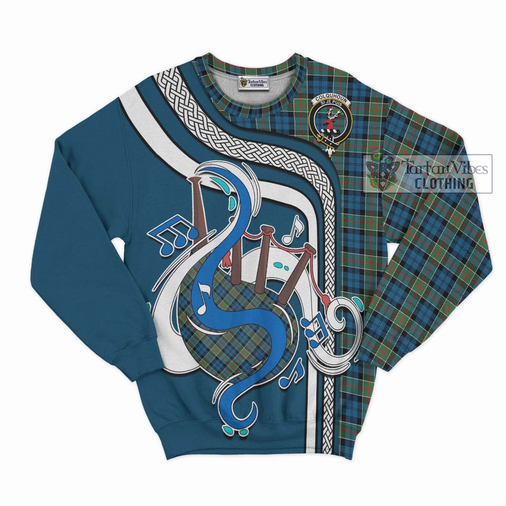 Tartan Vibes Clothing Colquhoun Ancient Tartan Sweatshirt with Epic Bagpipe Style