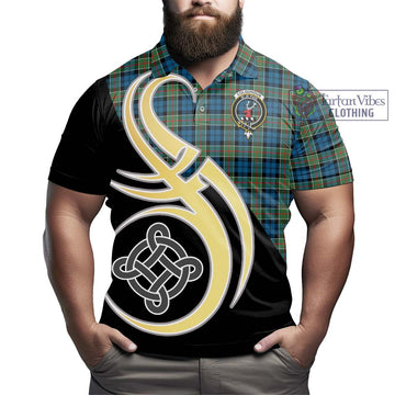 Colquhoun Ancient Tartan Polo Shirt with Family Crest and Celtic Symbol Style