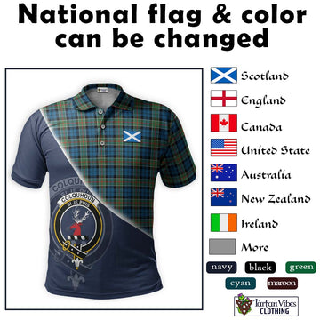 Colquhoun Ancient Tartan Polo Shirt with Personalised National Flag and Family Crest Half Style