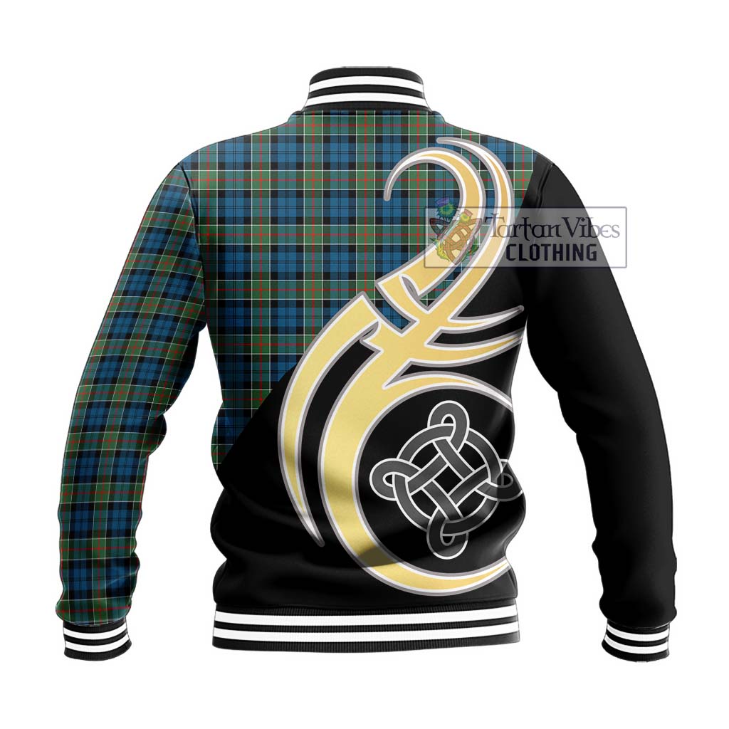 Tartan Vibes Clothing Colquhoun Ancient Tartan Baseball Jacket with Family Crest and Celtic Symbol Style