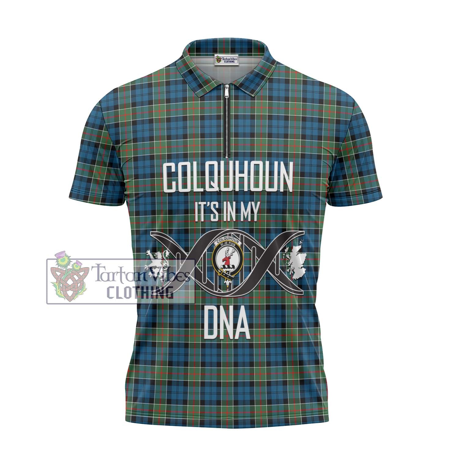 Tartan Vibes Clothing Colquhoun Ancient Tartan Zipper Polo Shirt with Family Crest DNA In Me Style