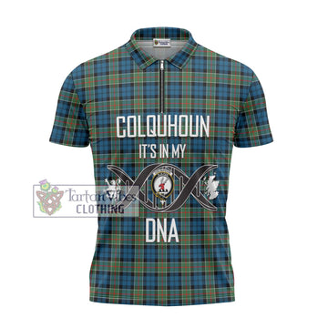 Colquhoun Ancient Tartan Zipper Polo Shirt with Family Crest DNA In Me Style