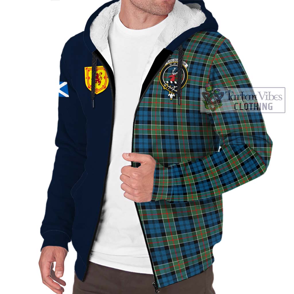 Tartan Vibes Clothing Colquhoun Ancient Tartan Sherpa Hoodie with Scottish Lion Royal Arm Half Style