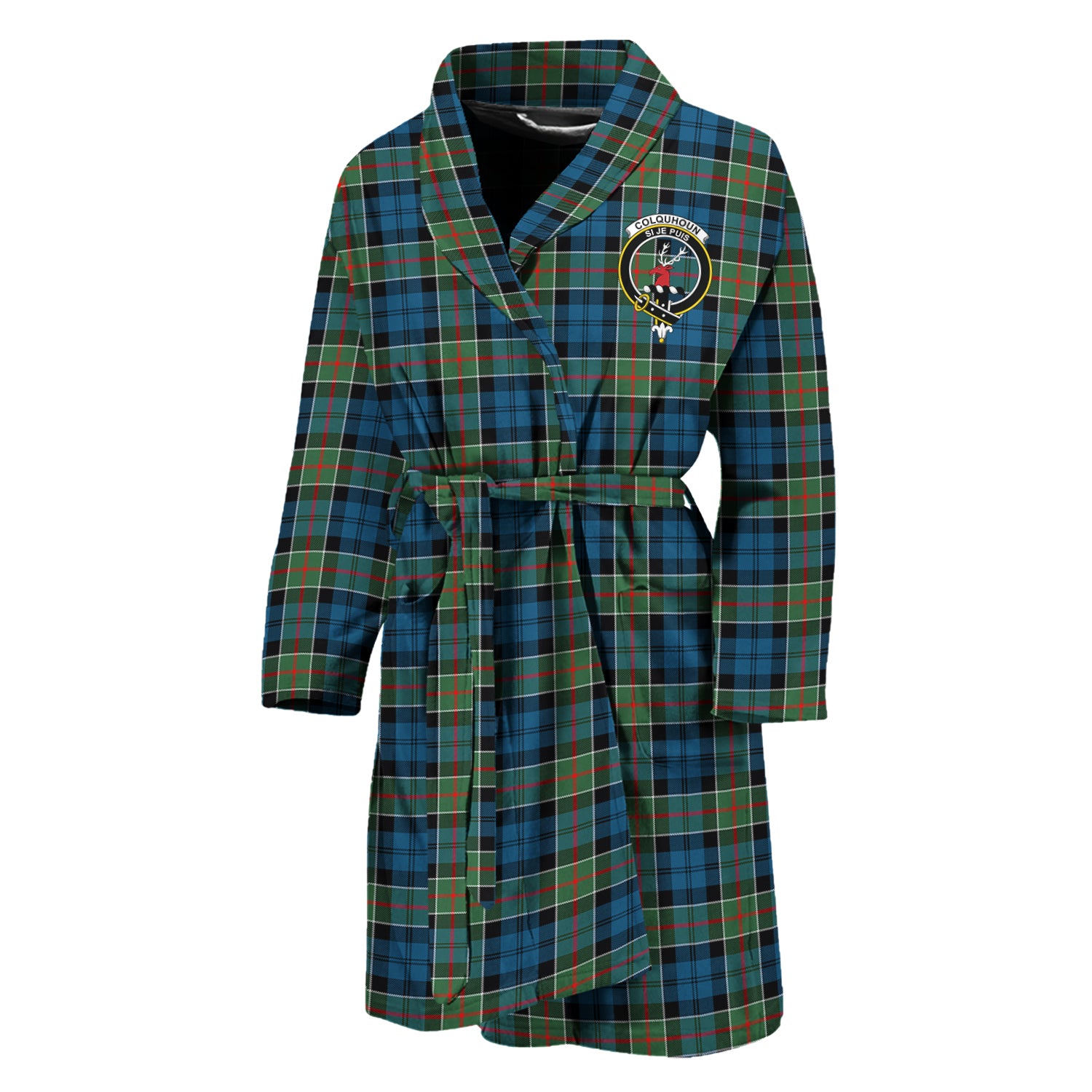 Colquhoun Ancient Tartan Bathrobe with Family Crest Unisex M - Tartan Vibes Clothing