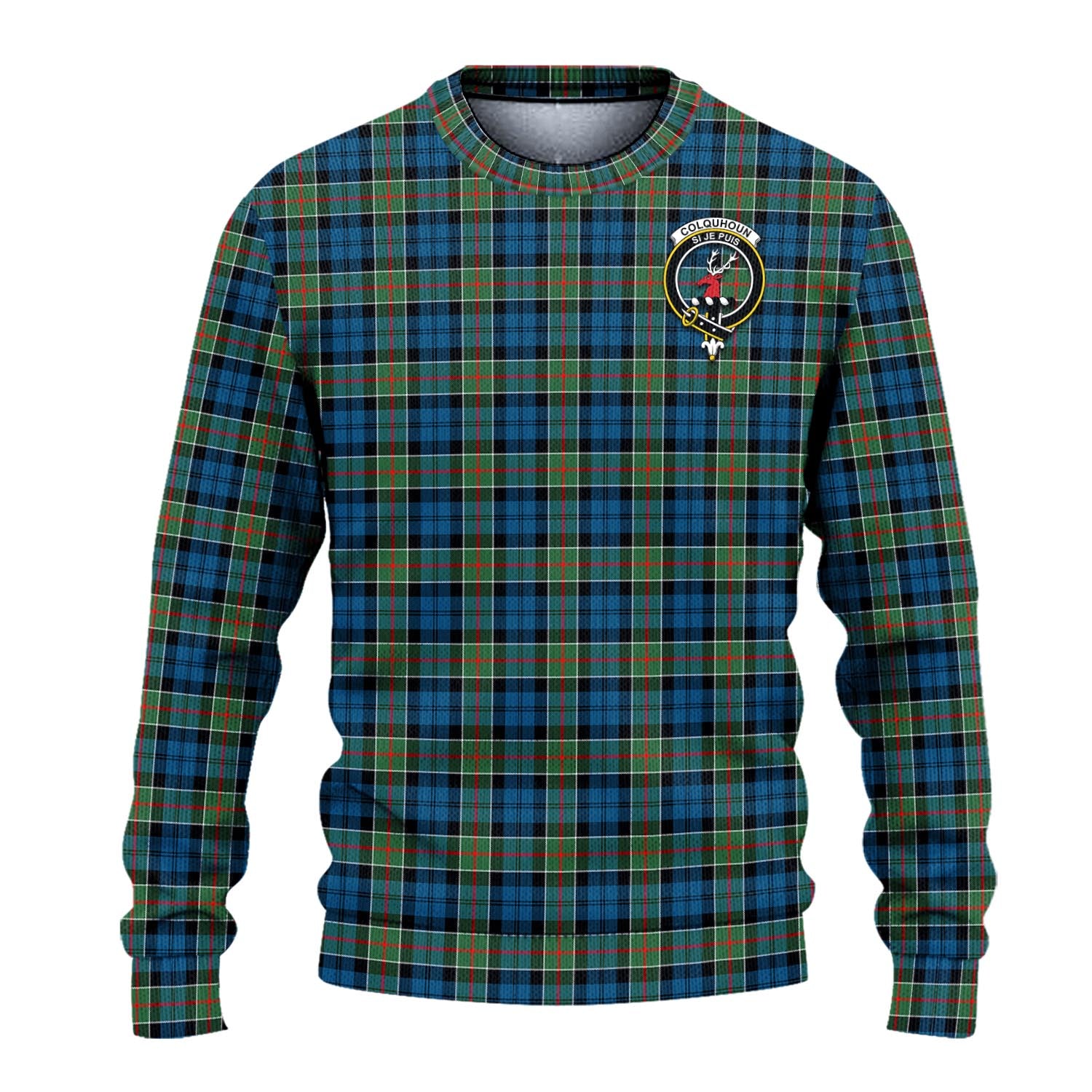 Colquhoun Ancient Tartan Knitted Sweater with Family Crest - Tartanvibesclothing