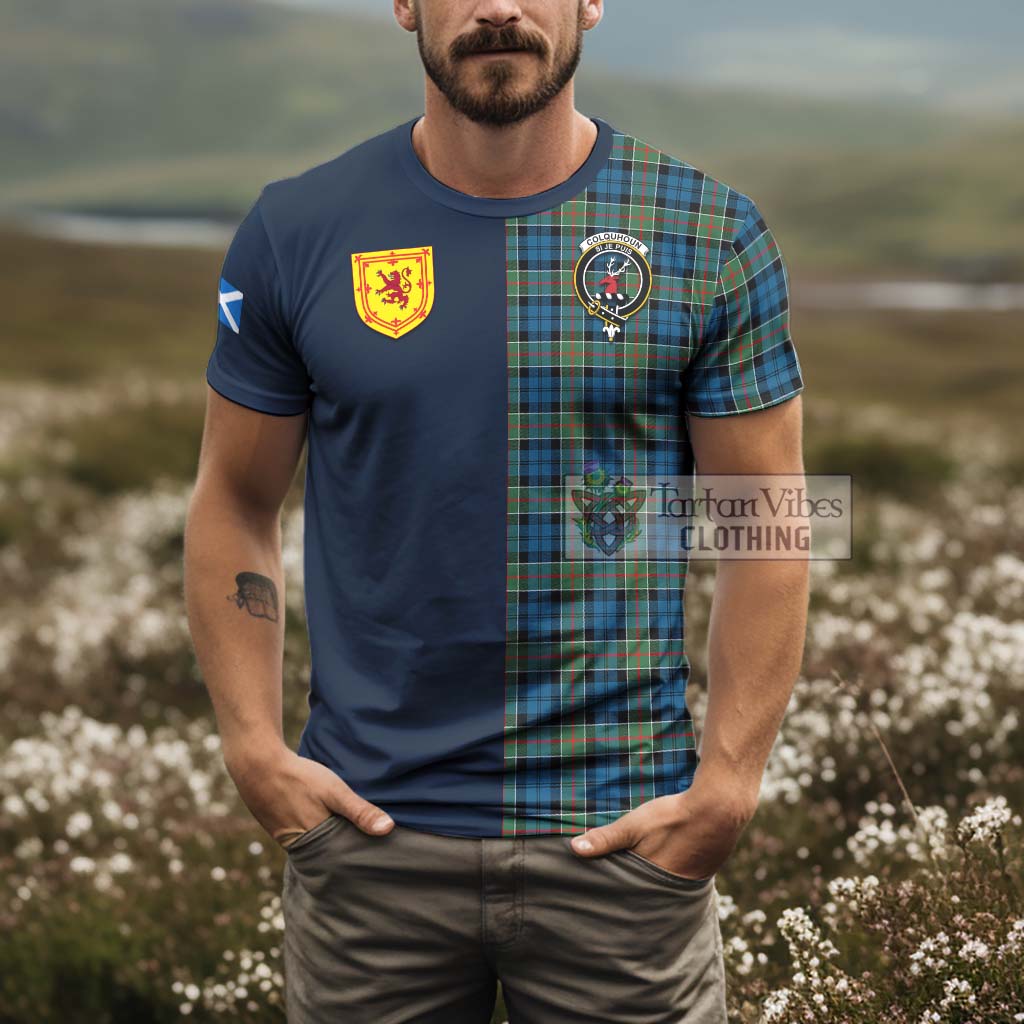 Tartan Vibes Clothing Colquhoun Ancient Tartan T-Shirt Alba with Scottish Lion Royal Arm Half Style