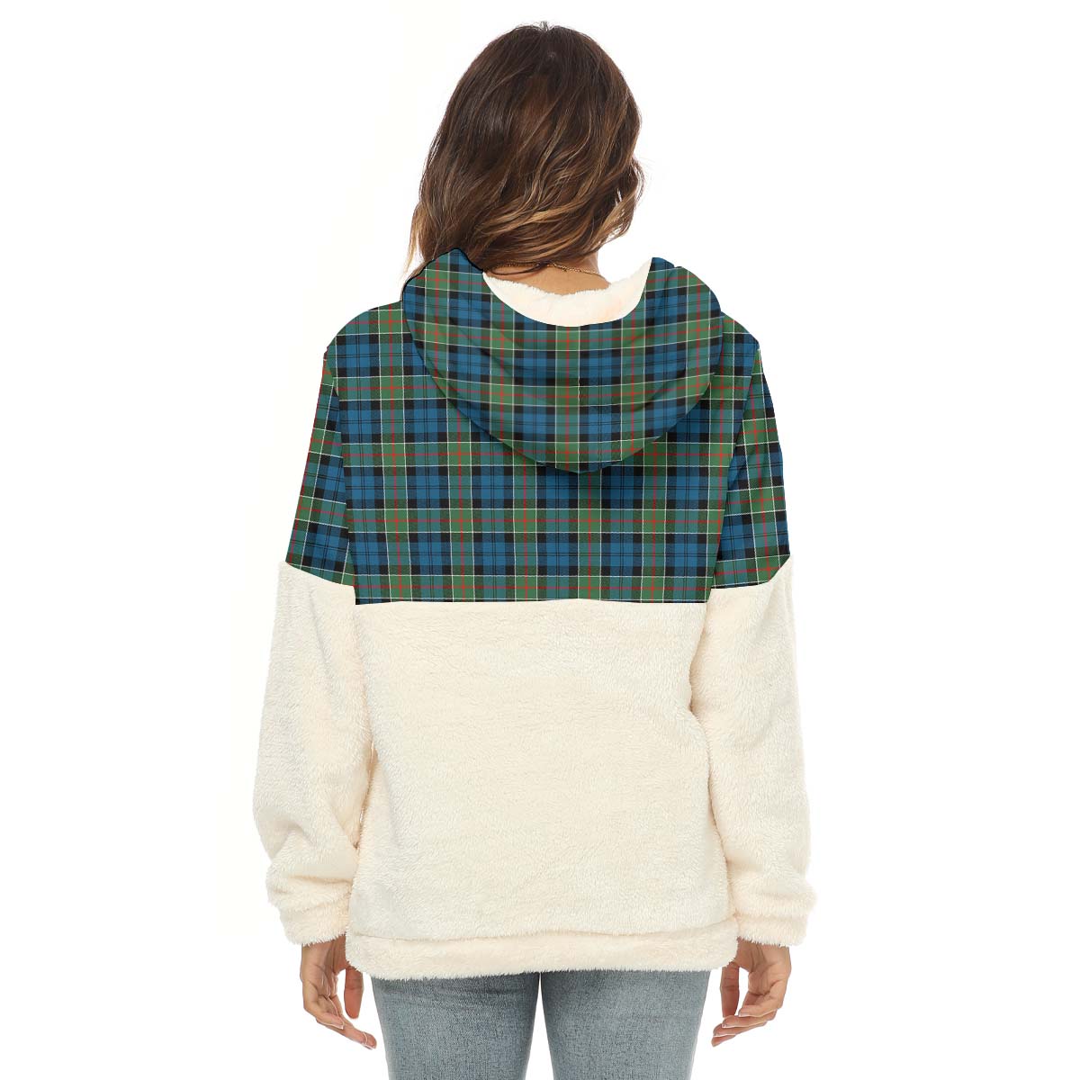 Colquhoun Ancient Tartan Women's Borg Fleece Hoodie With Half Zip with Family Crest - Tartan Vibes Clothing