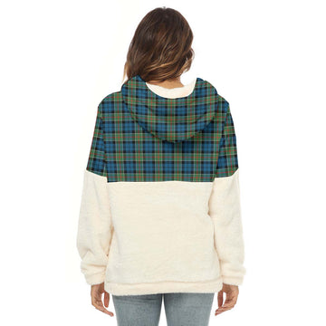 Colquhoun Ancient Tartan Women's Borg Fleece Hoodie With Half Zip with Family Crest