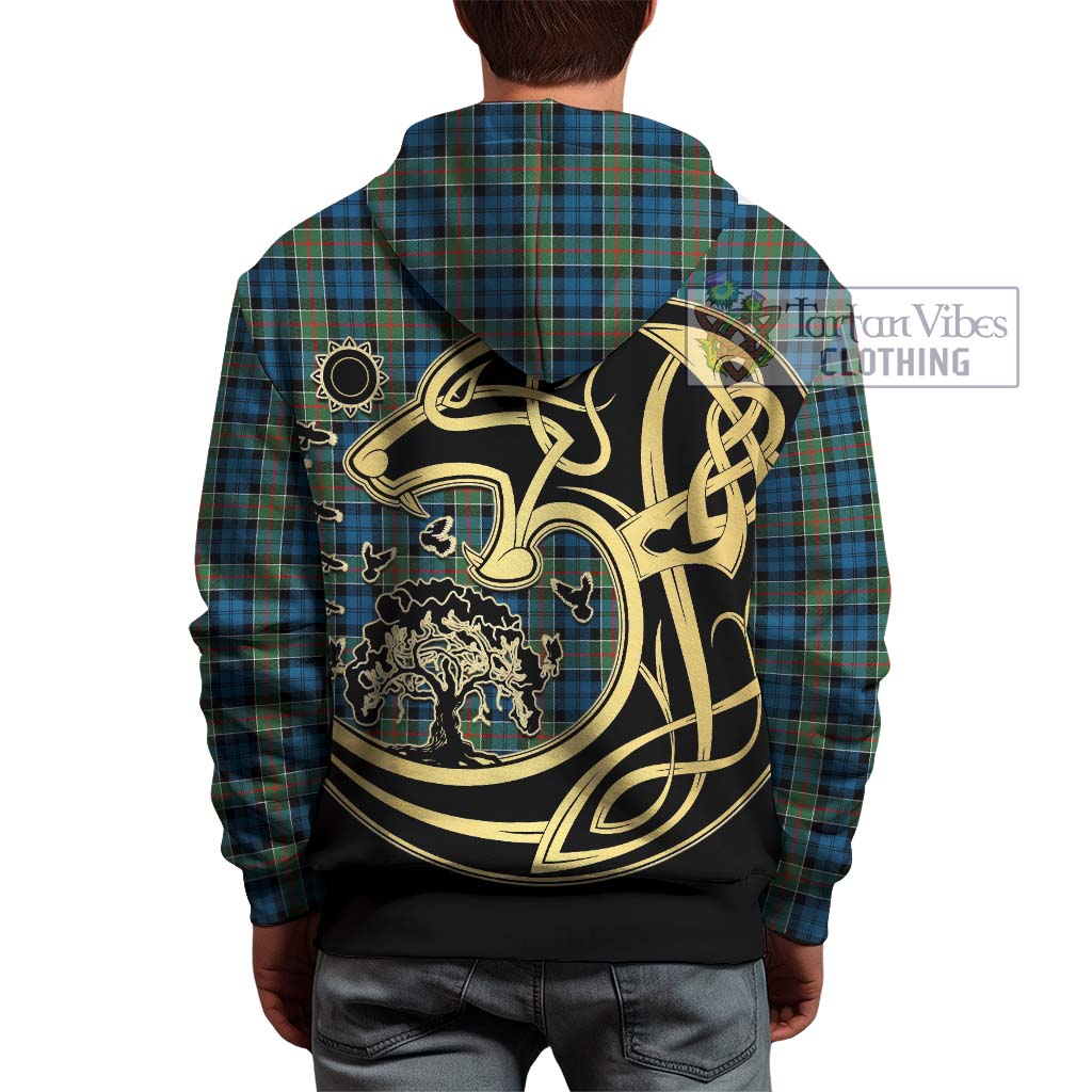 Tartan Vibes Clothing Colquhoun Ancient Tartan Hoodie with Family Crest Celtic Wolf Style