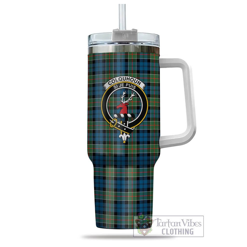 Tartan Vibes Clothing Colquhoun Ancient Tartan and Family Crest Tumbler with Handle