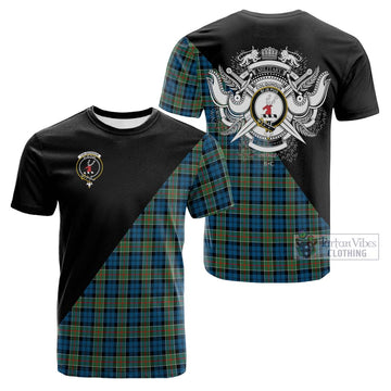 Colquhoun Ancient Tartan Cotton T-shirt with Family Crest and Military Logo Style