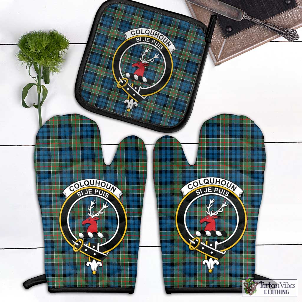 Tartan Vibes Clothing Colquhoun Ancient Tartan Combo Oven Mitt & Pot-Holder with Family Crest