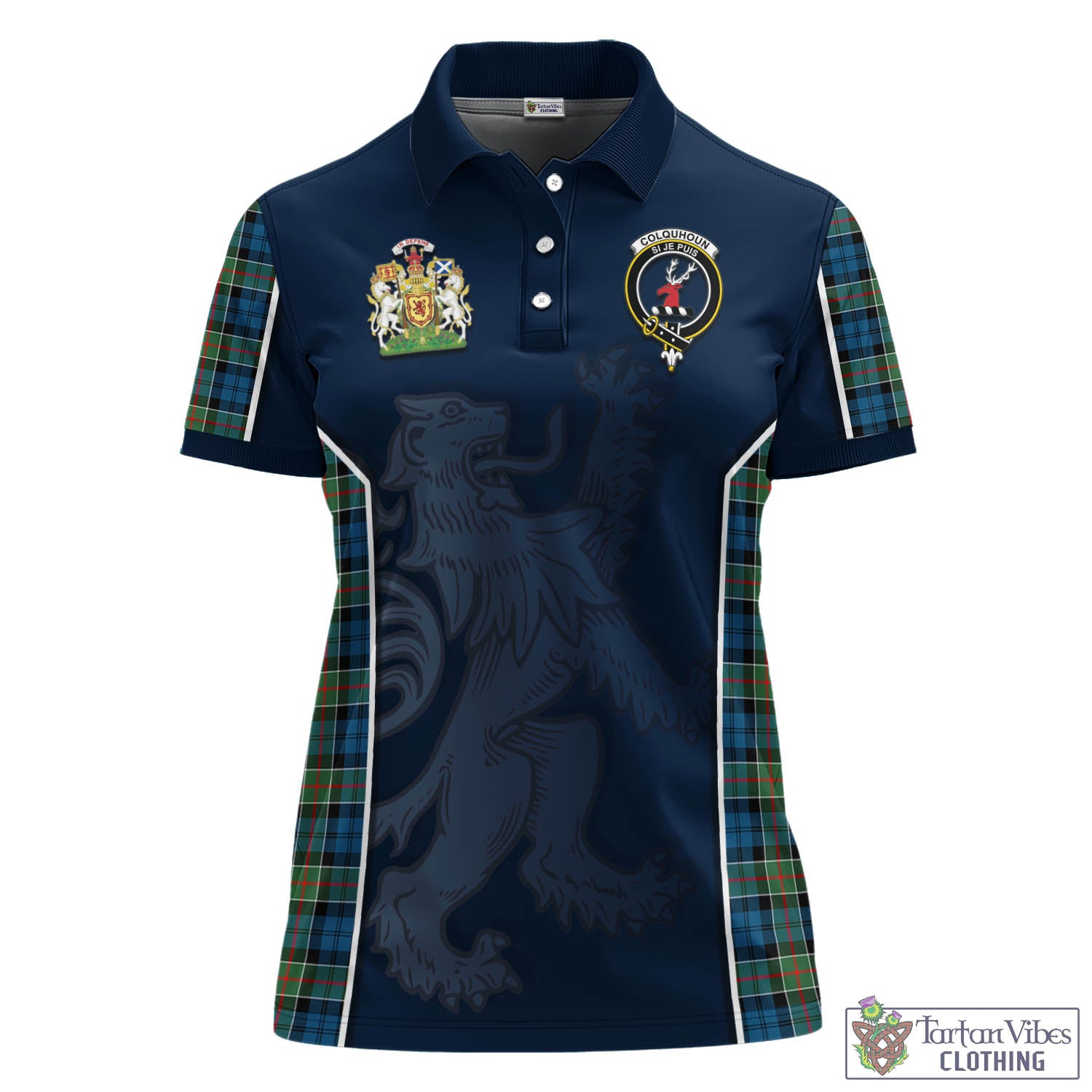 Colquhoun Ancient Tartan Women's Polo Shirt with Family Crest and Lion Rampant Vibes Sport Style - Tartan Vibes Clothing