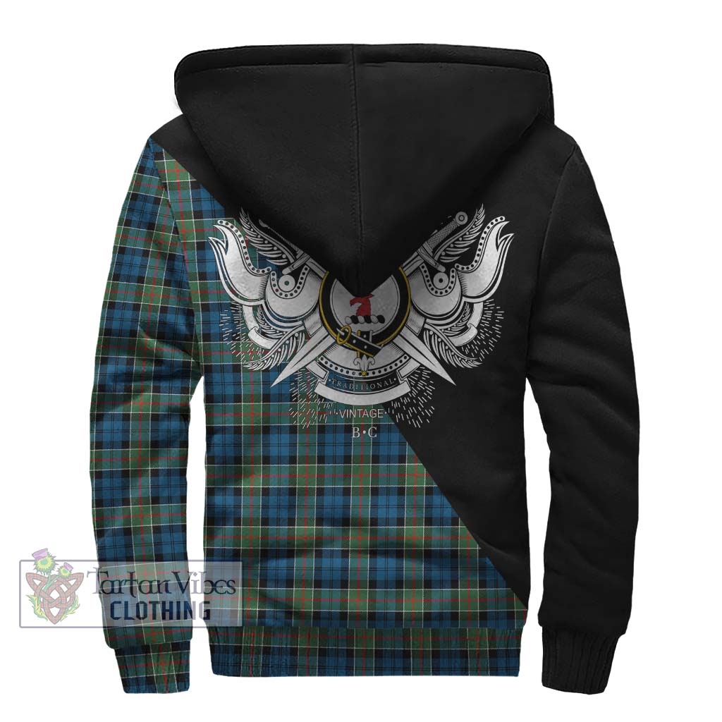 Tartan Vibes Clothing Colquhoun Ancient Tartan Sherpa Hoodie with Family Crest and Military Logo Style