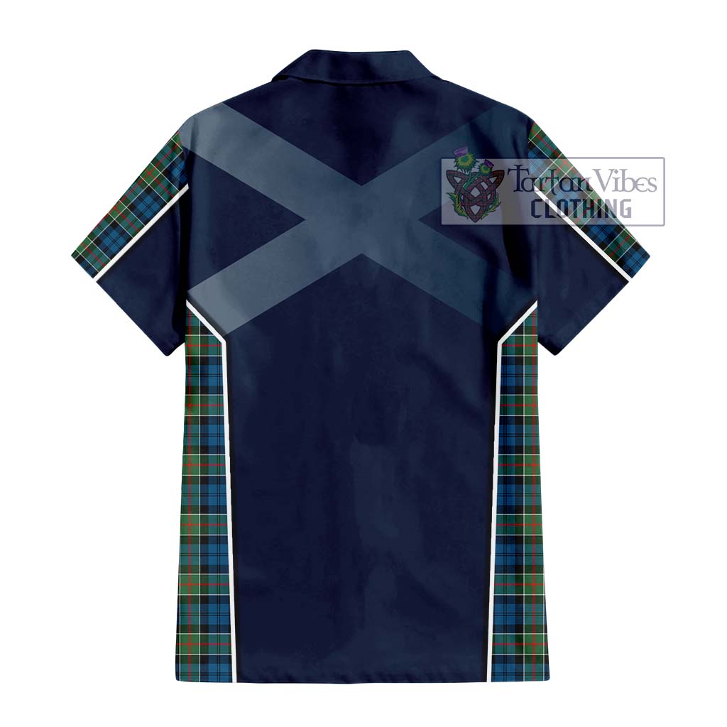 Tartan Vibes Clothing Colquhoun Ancient Tartan Short Sleeve Button Shirt with Family Crest and Lion Rampant Vibes Sport Style