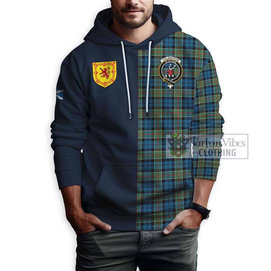 Tartan Vibes Clothing Colquhoun Ancient Tartan Hoodie with Scottish Lion Royal Arm Half Style