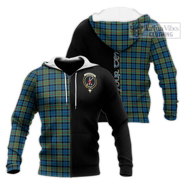 Colquhoun Ancient Tartan Knitted Hoodie with Family Crest and Half Of Me Style