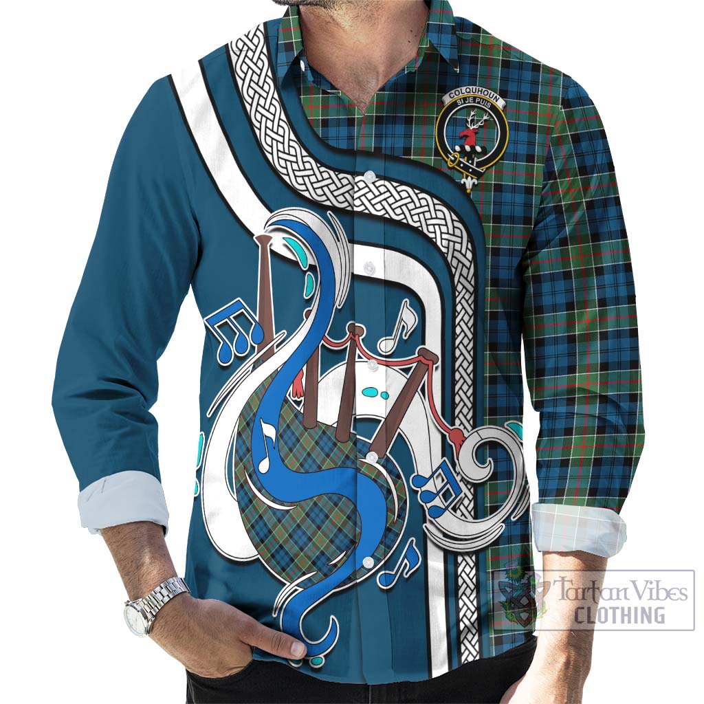 Tartan Vibes Clothing Colquhoun Ancient Tartan Long Sleeve Button Shirt with Epic Bagpipe Style