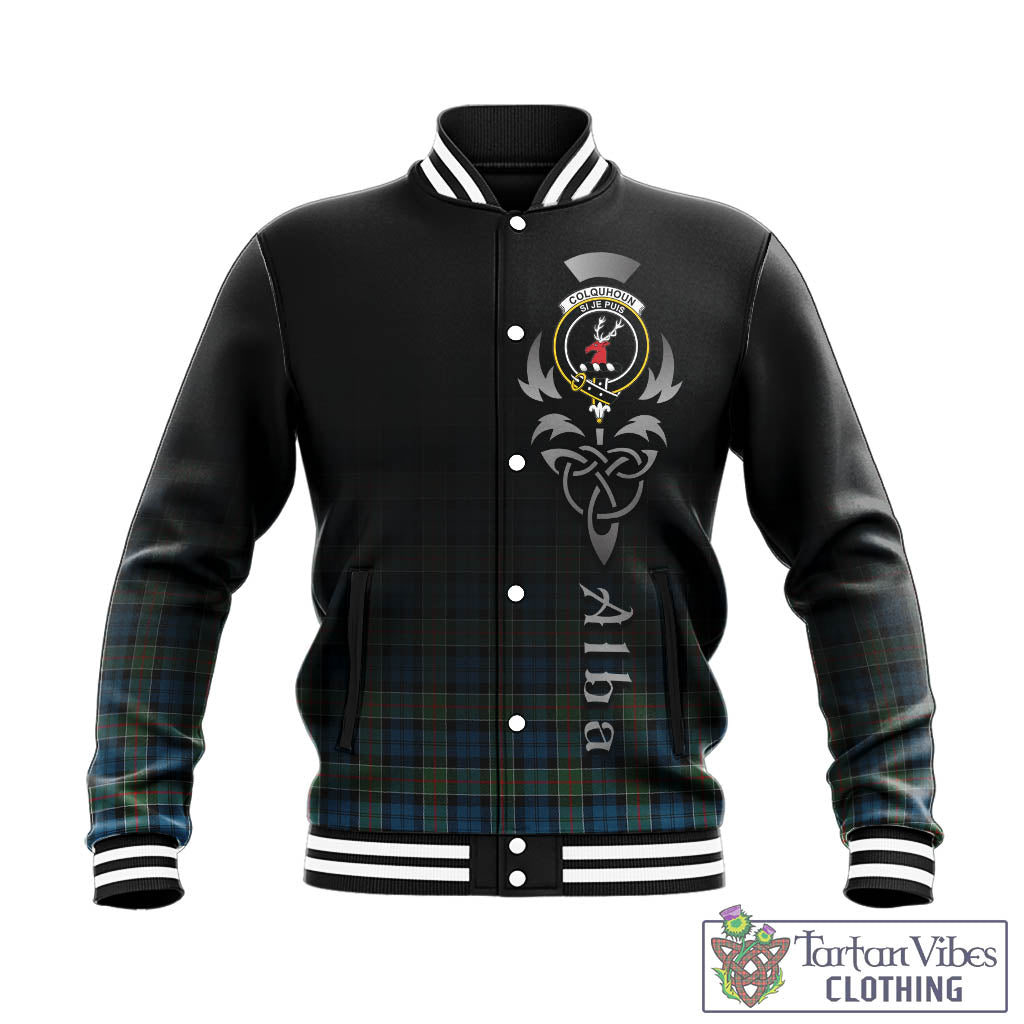 Tartan Vibes Clothing Colquhoun Ancient Tartan Baseball Jacket Featuring Alba Gu Brath Family Crest Celtic Inspired