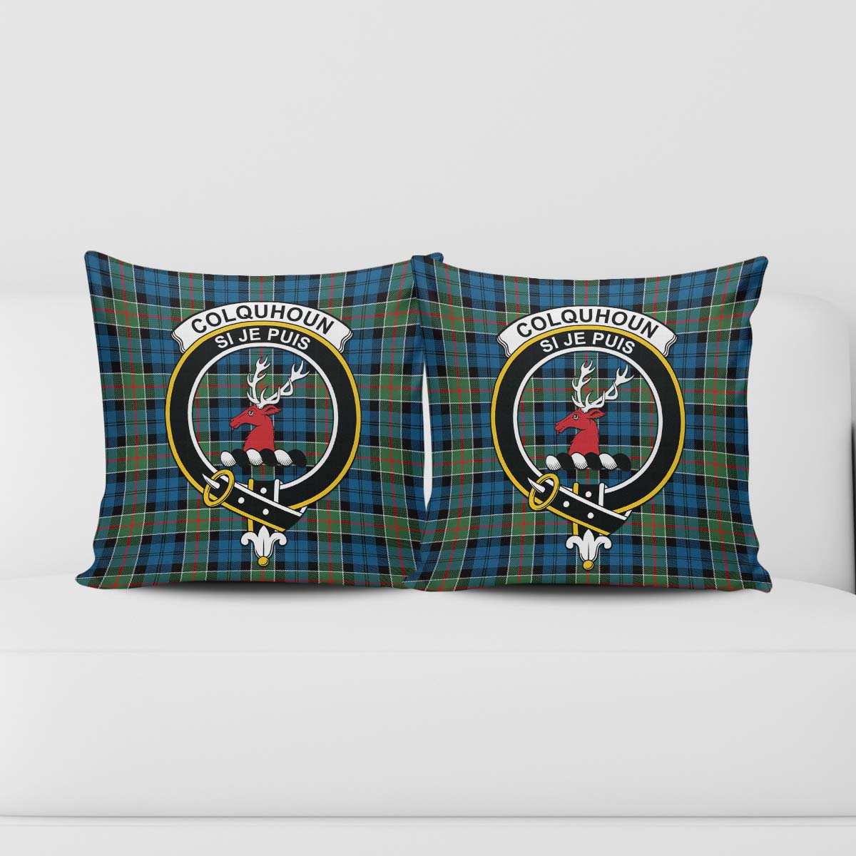 Colquhoun Ancient Tartan Pillow Cover with Family Crest - Tartanvibesclothing