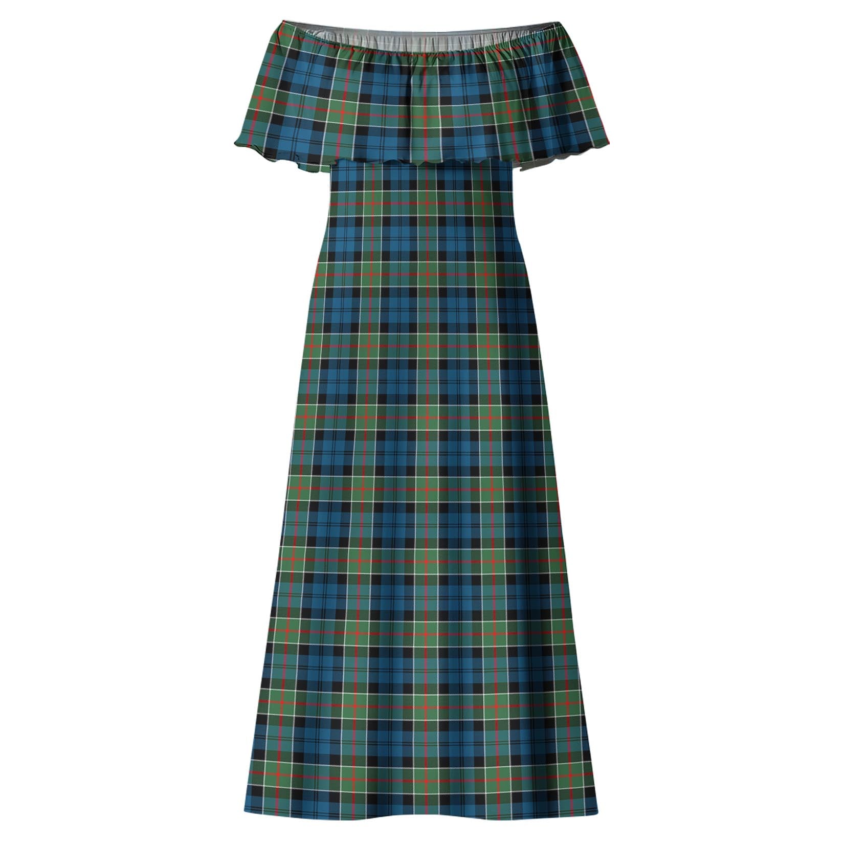 Colquhoun Ancient Tartan Off Shoulder Long Dress - Tartanvibesclothing