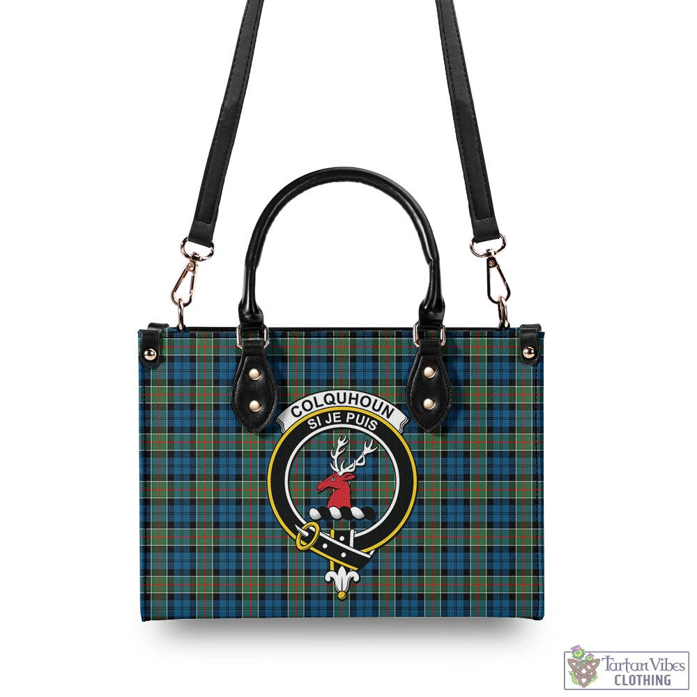 Tartan Vibes Clothing Colquhoun Ancient Tartan Luxury Leather Handbags with Family Crest