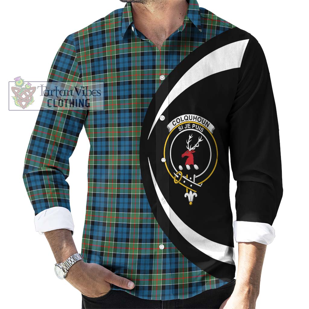 Tartan Vibes Clothing Colquhoun Ancient Tartan Long Sleeve Button Up with Family Crest Circle Style