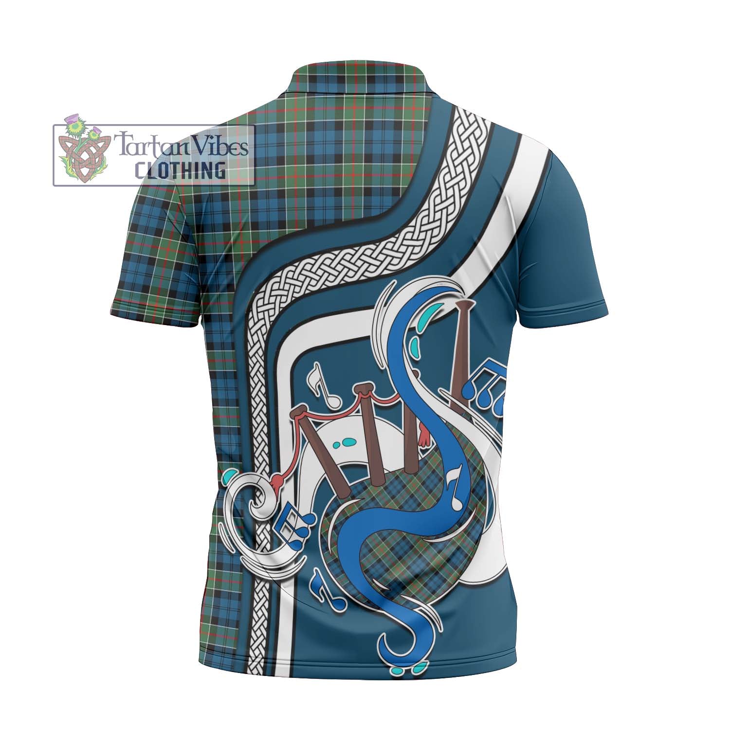 Tartan Vibes Clothing Colquhoun Ancient Tartan Zipper Polo Shirt with Epic Bagpipe Style