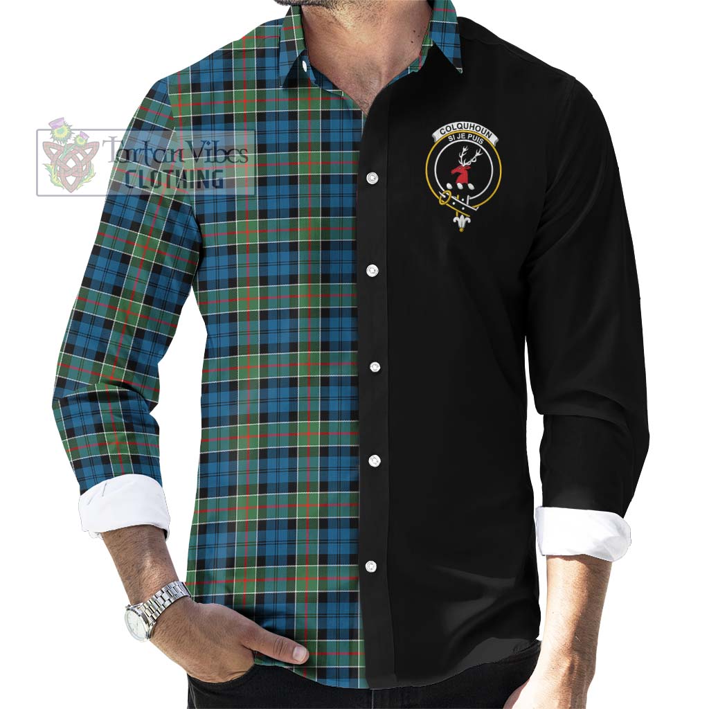 Tartan Vibes Clothing Colquhoun Ancient Tartan Long Sleeve Button Shirt with Family Crest and Half Of Me Style