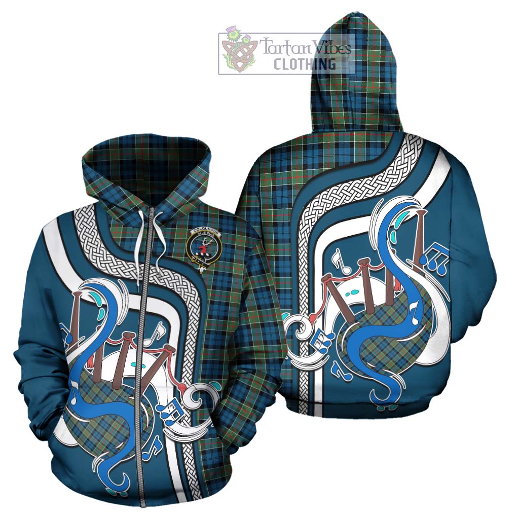 Tartan Vibes Clothing Colquhoun Ancient Tartan Hoodie with Epic Bagpipe Style