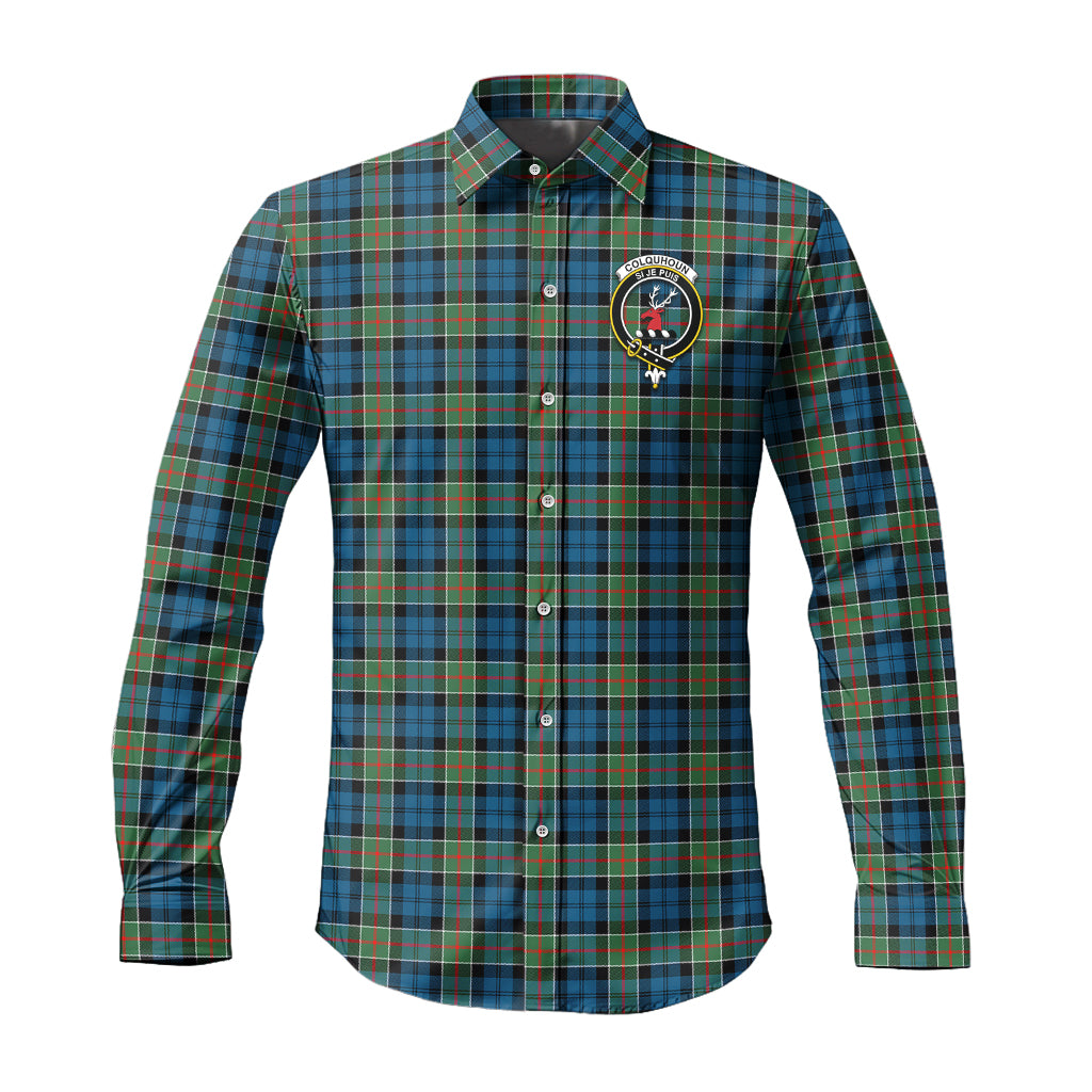 colquhoun-ancient-tartan-long-sleeve-button-up-shirt-with-family-crest