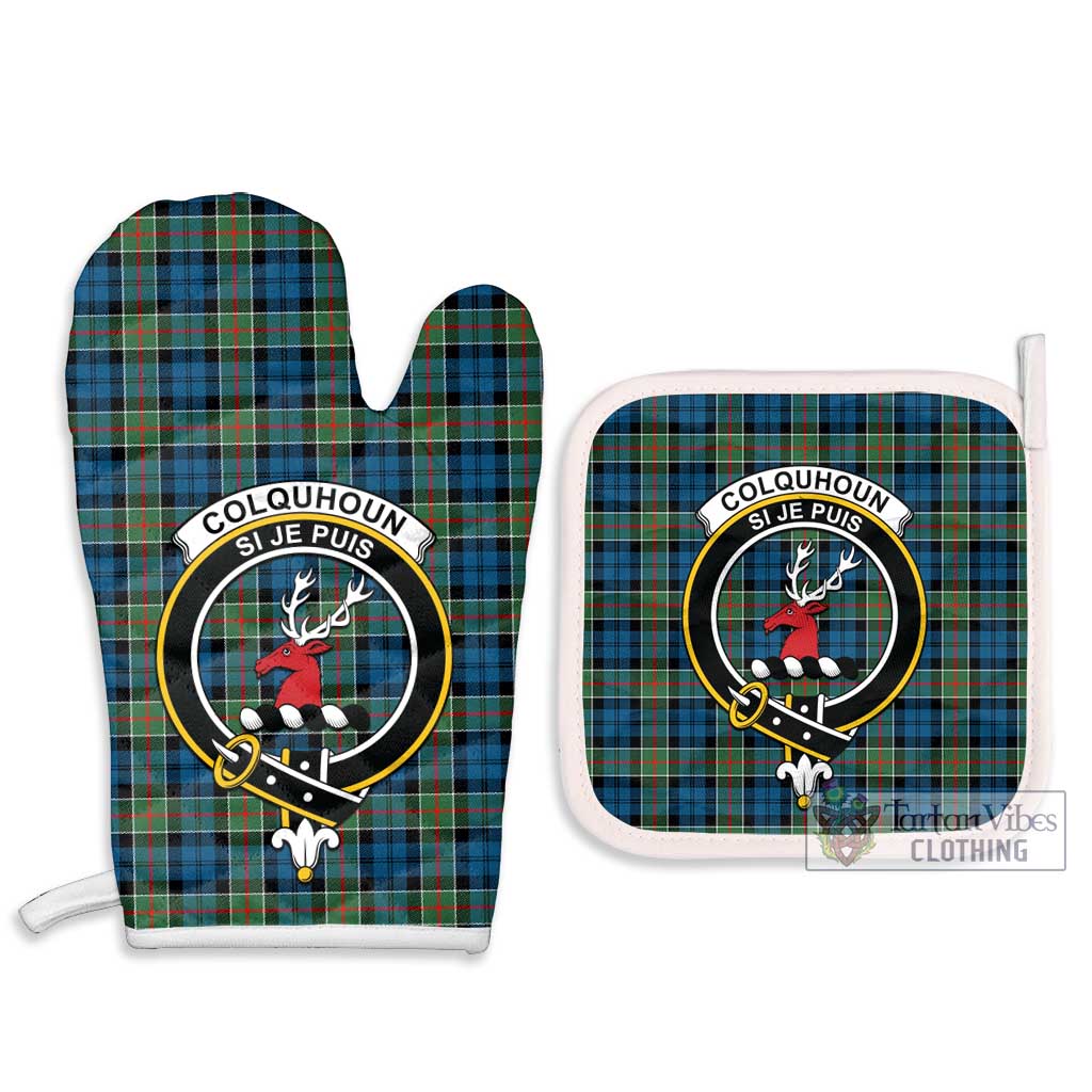 Tartan Vibes Clothing Colquhoun Ancient Tartan Combo Oven Mitt & Pot-Holder with Family Crest