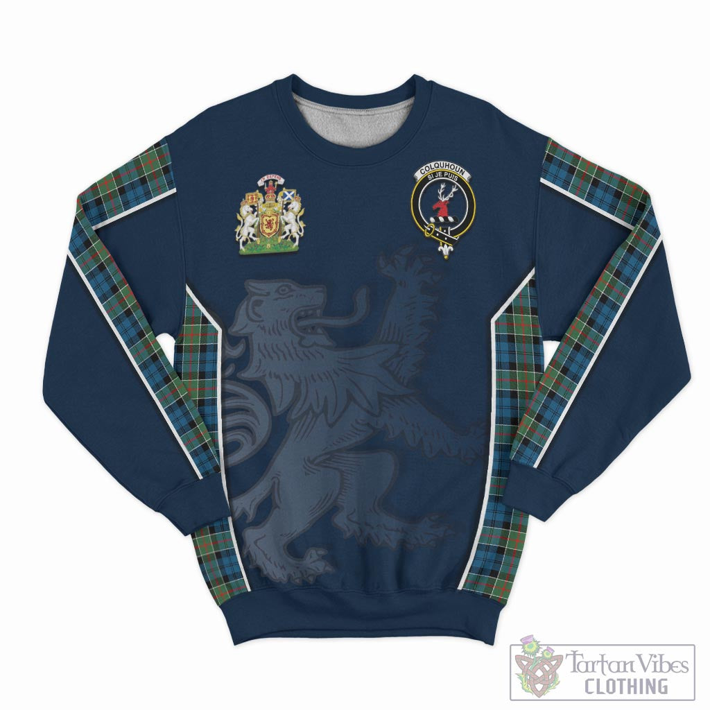 Tartan Vibes Clothing Colquhoun Ancient Tartan Sweater with Family Crest and Lion Rampant Vibes Sport Style