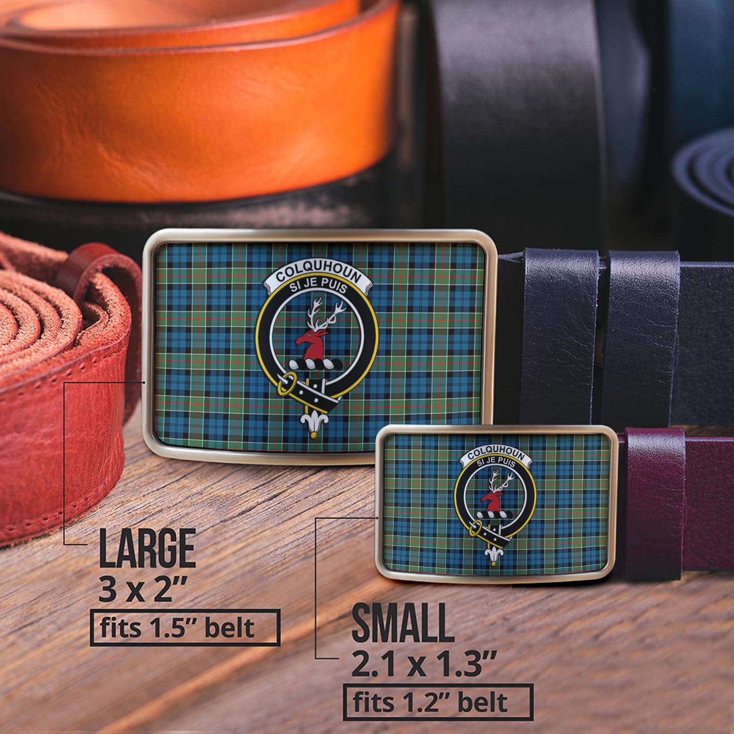 Colquhoun Ancient Tartan Belt Buckles with Family Crest - Tartan Vibes Clothing