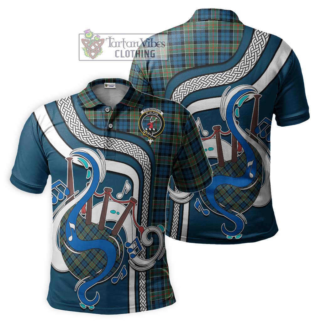 Tartan Vibes Clothing Colquhoun Ancient Tartan Polo Shirt with Epic Bagpipe Style