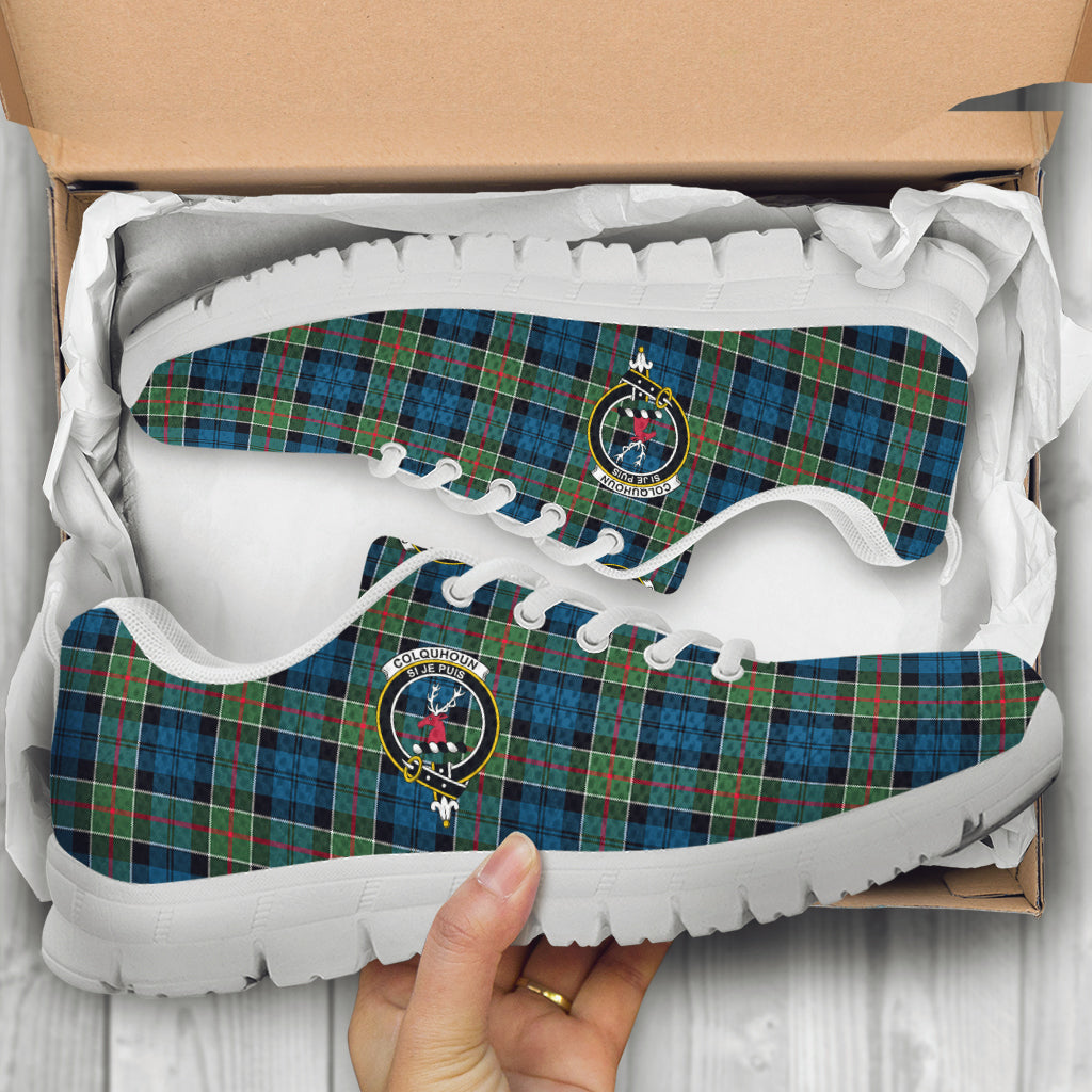 Colquhoun Ancient Tartan Sneakers with Family Crest - Tartan Vibes Clothing