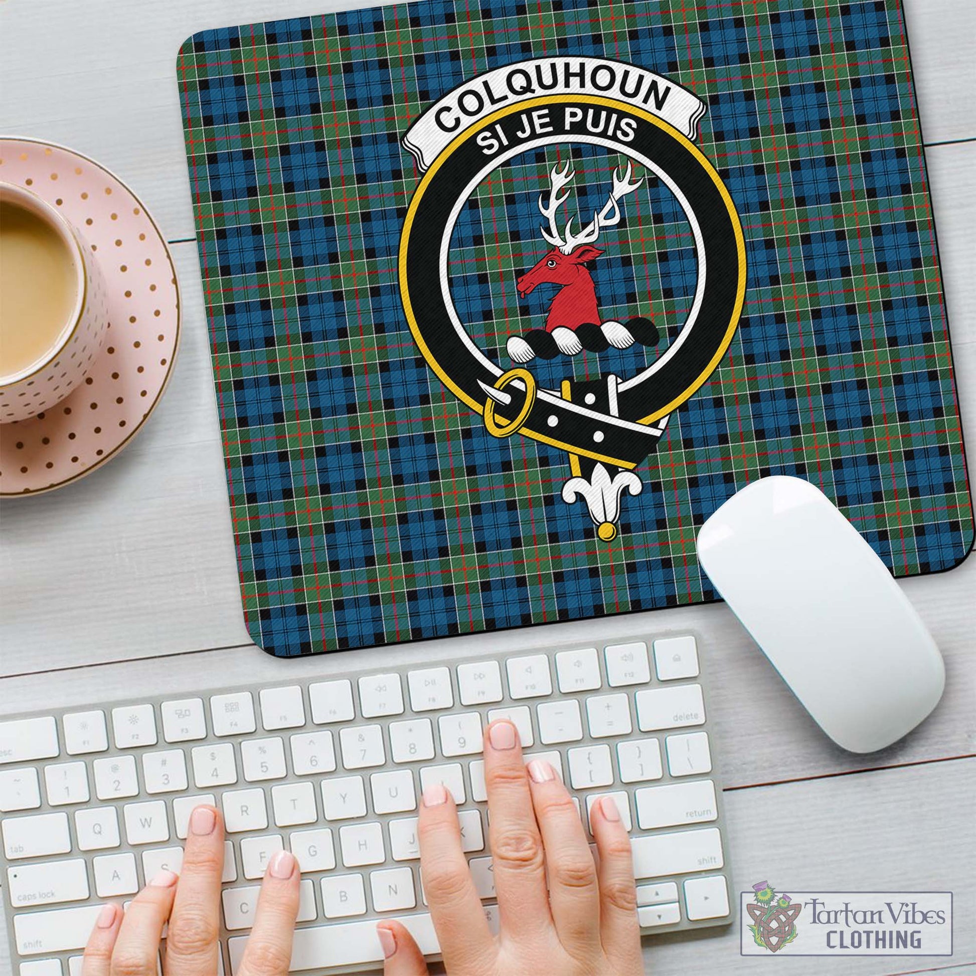 Tartan Vibes Clothing Colquhoun Ancient Tartan Mouse Pad with Family Crest