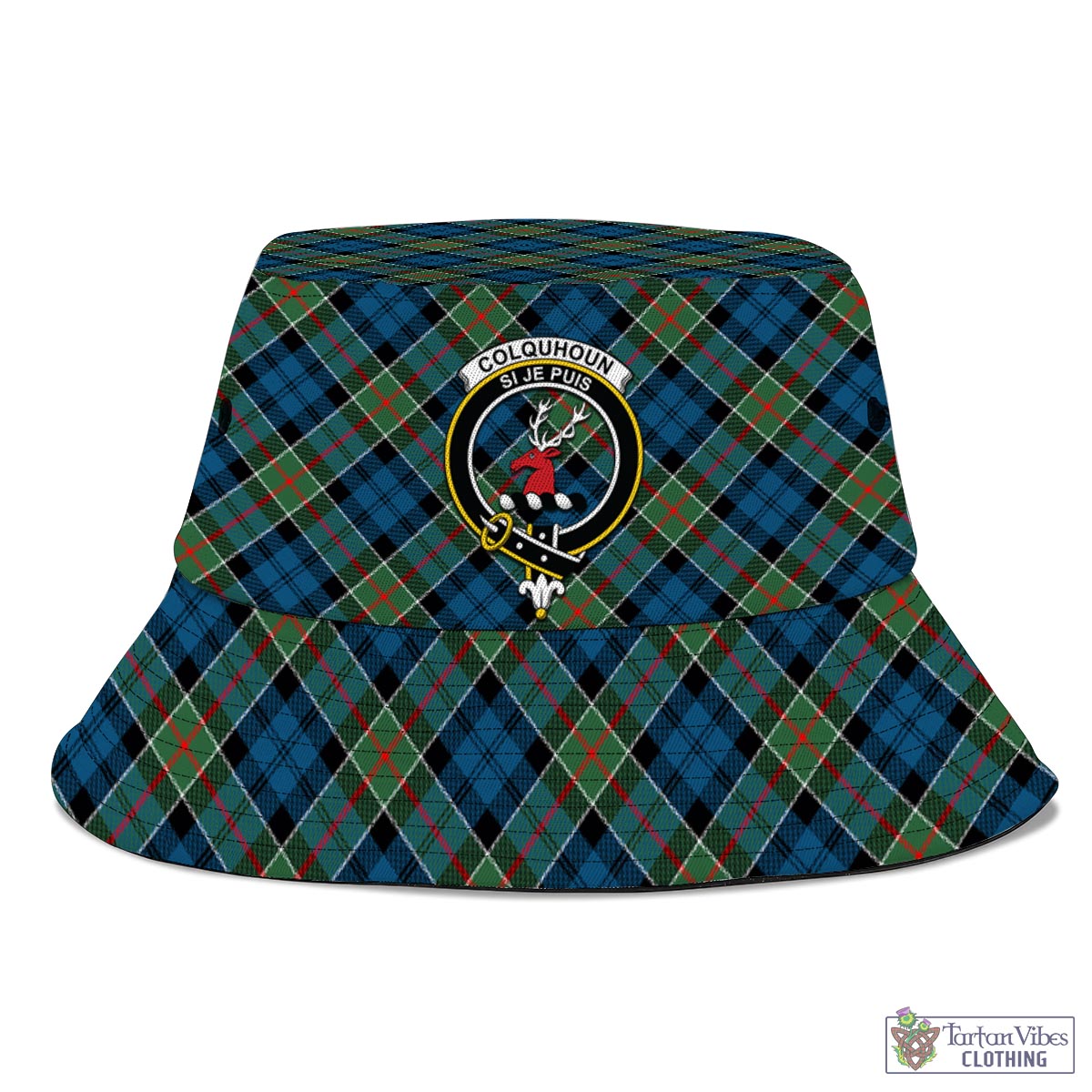 Tartan Vibes Clothing Colquhoun Ancient Tartan Bucket Hat with Family Crest