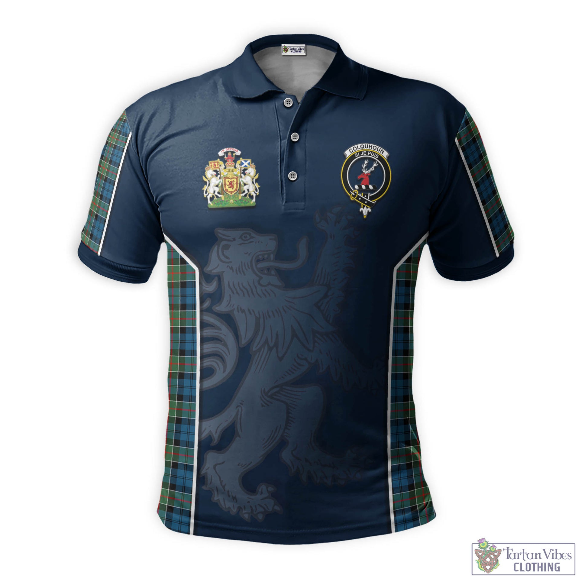 Tartan Vibes Clothing Colquhoun Ancient Tartan Men's Polo Shirt with Family Crest and Lion Rampant Vibes Sport Style