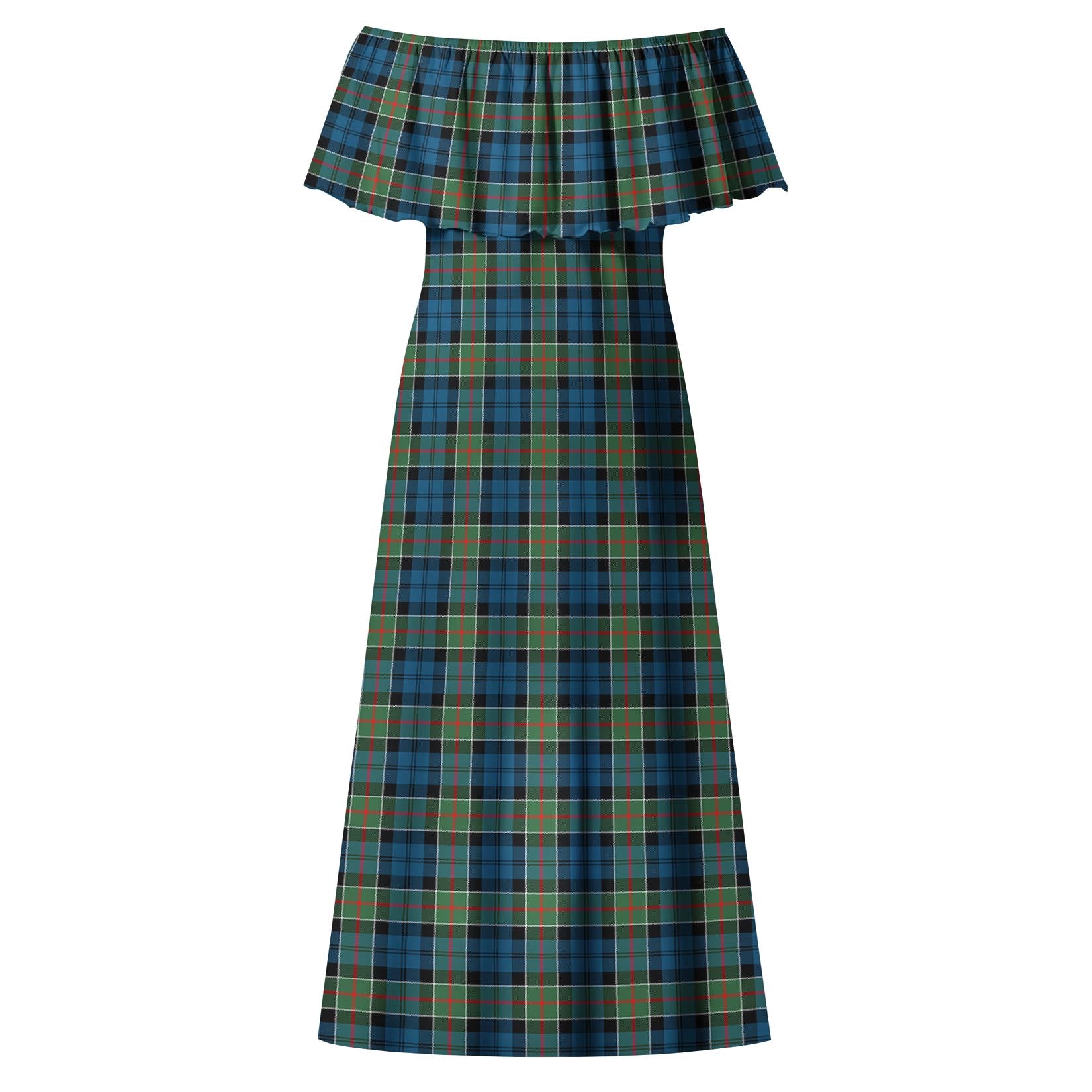 Colquhoun Ancient Tartan Off Shoulder Long Dress - Tartanvibesclothing