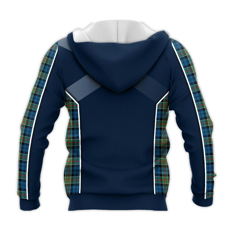 Tartan Vibes Clothing Colquhoun Ancient Tartan Knitted Hoodie with Family Crest and Scottish Thistle Vibes Sport Style