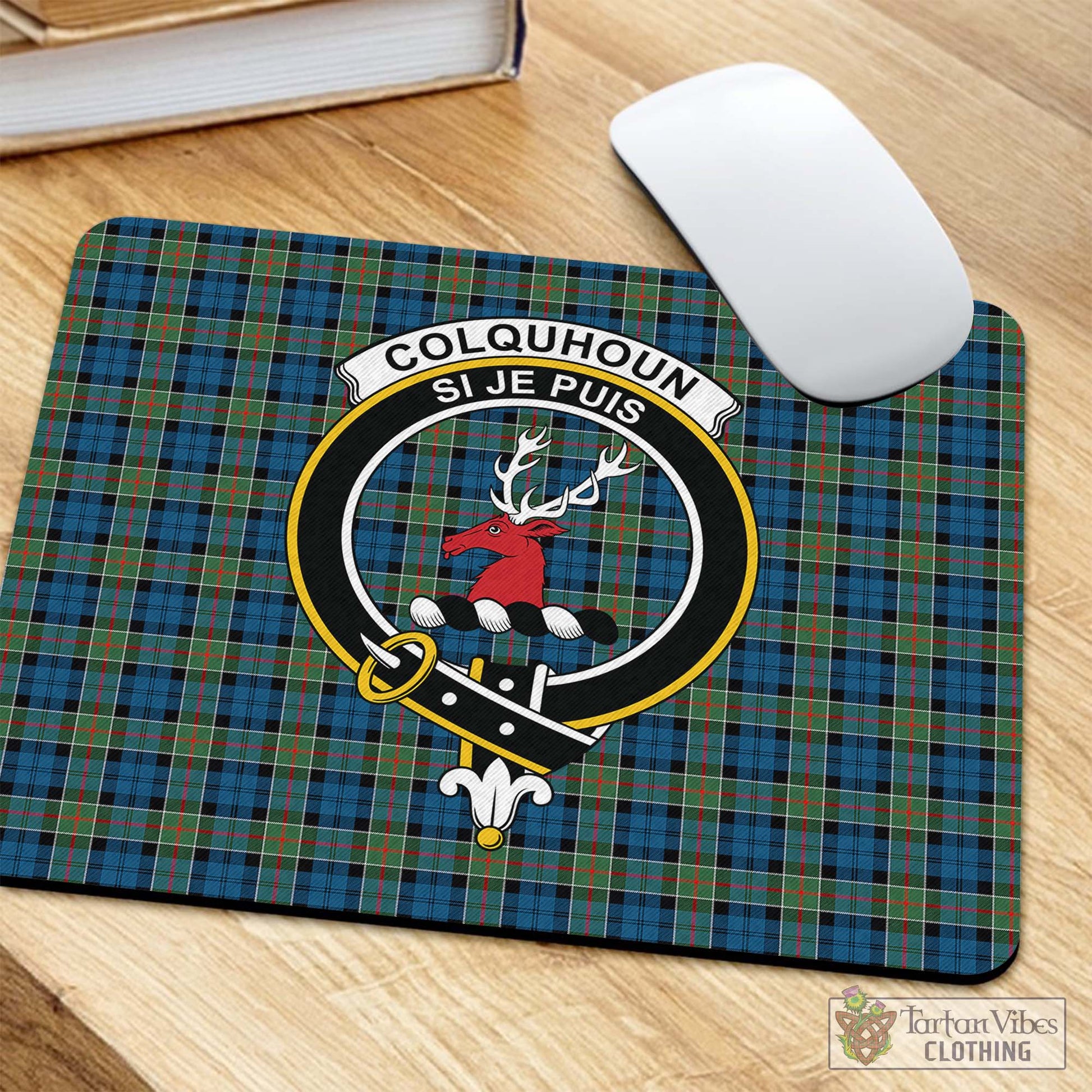 Tartan Vibes Clothing Colquhoun Ancient Tartan Mouse Pad with Family Crest