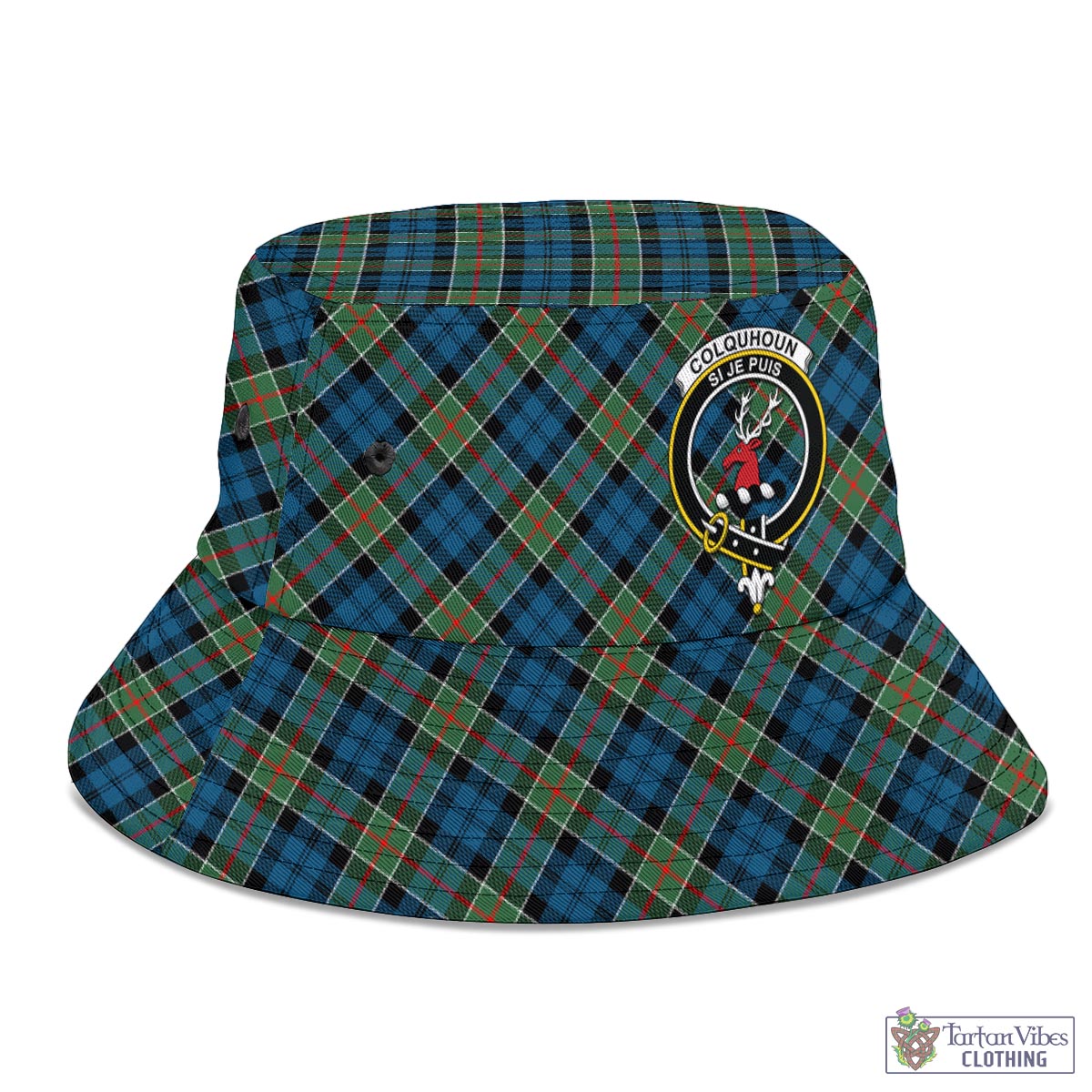 Tartan Vibes Clothing Colquhoun Ancient Tartan Bucket Hat with Family Crest