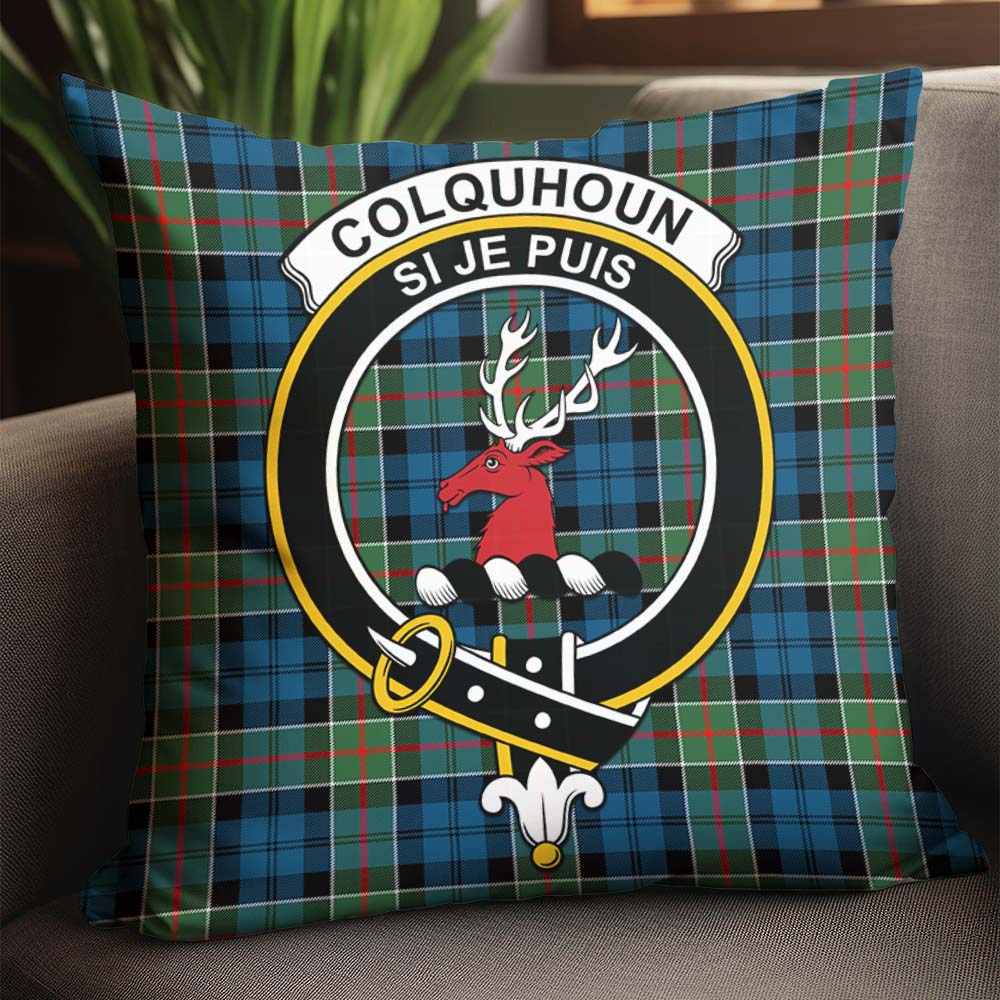 Colquhoun Ancient Tartan Pillow Cover with Family Crest - Tartanvibesclothing